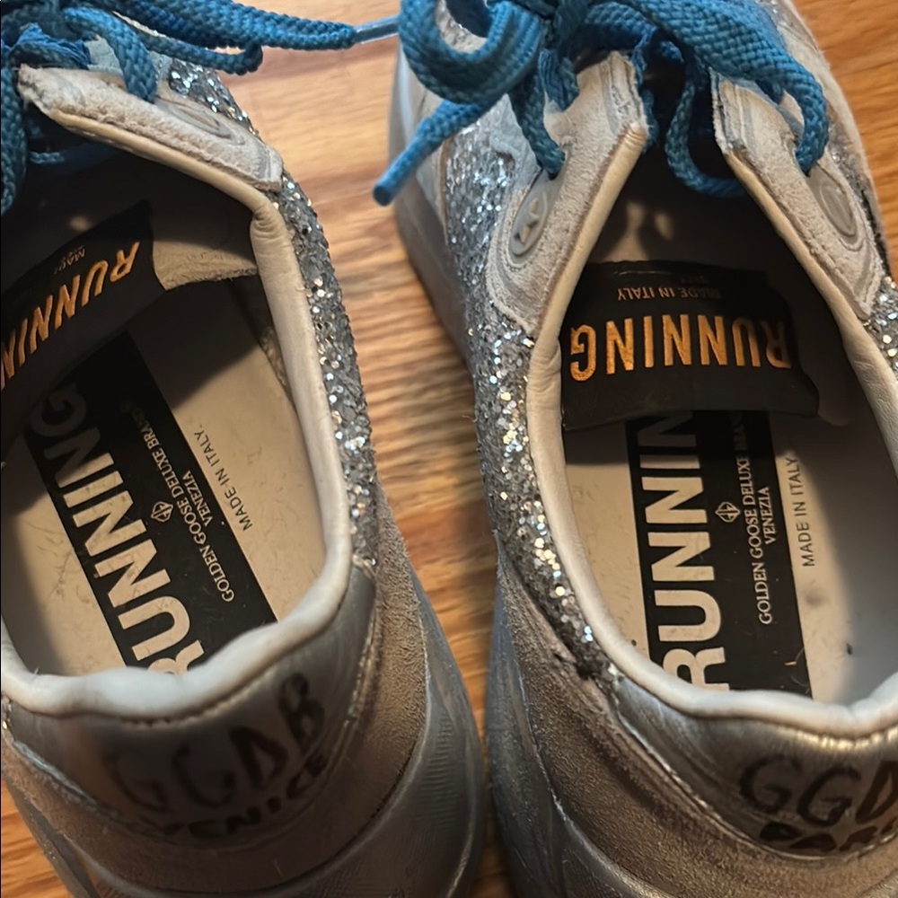 Golden Goose Silver and Blue Glitter Running Sneakers size 7 - Picture 3 of 9